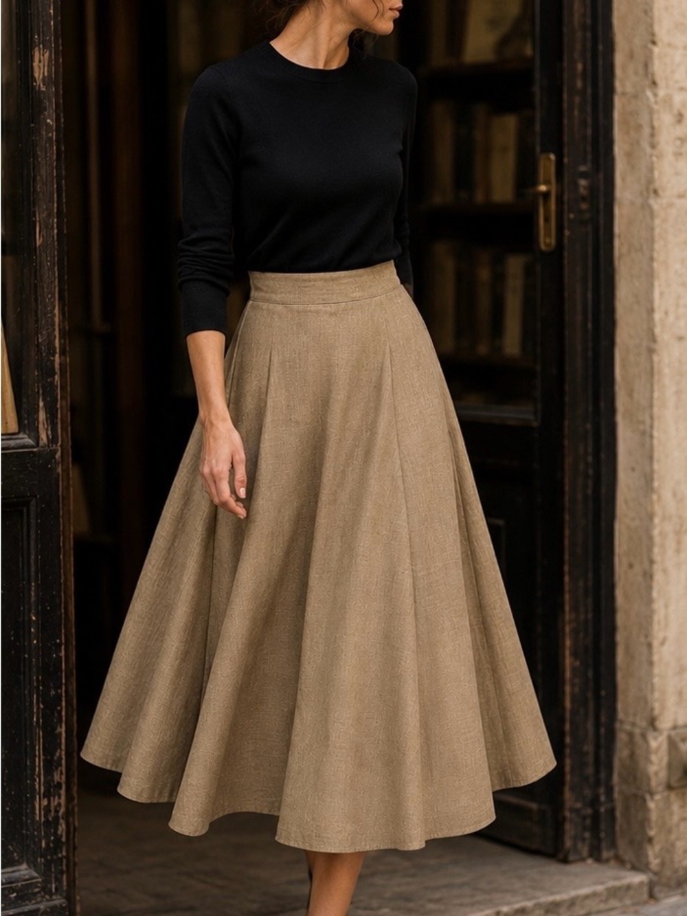Vintage Christian Dior Separates Camel Taupe Tea Length Midi A-Line Skirt 6